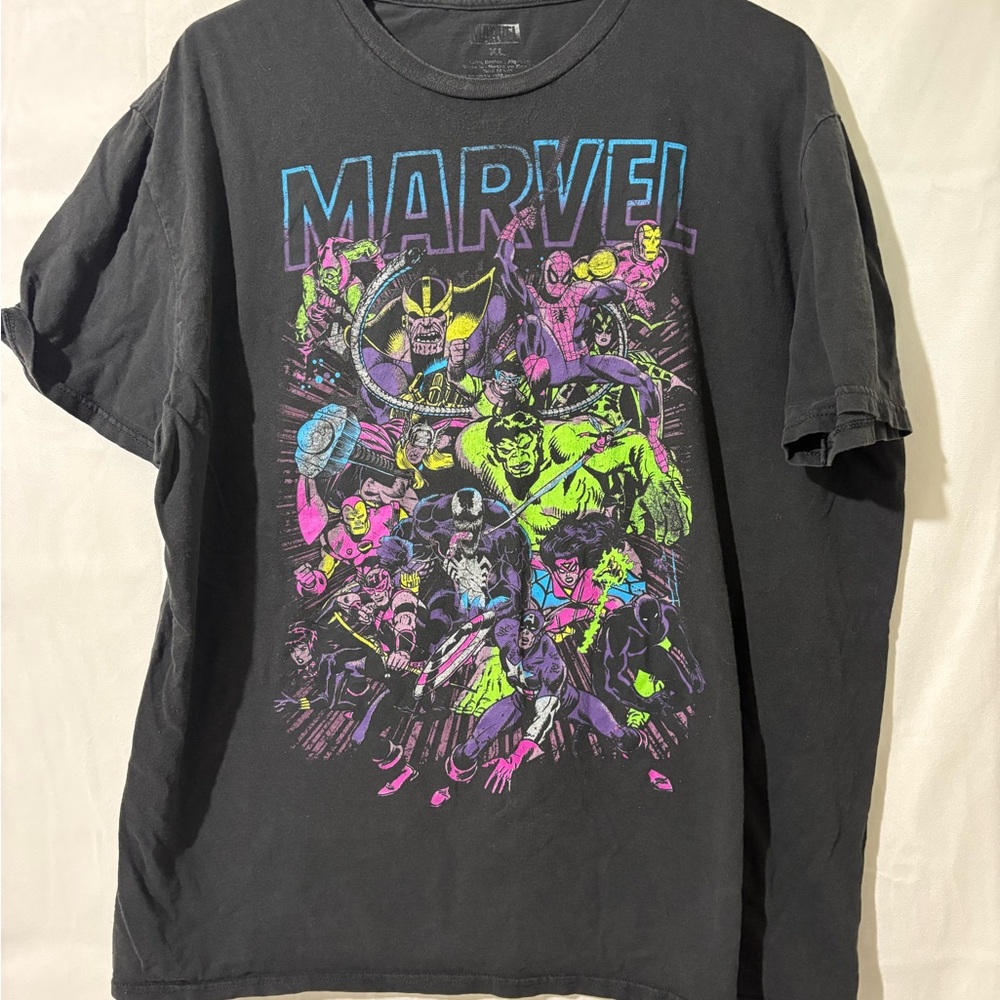 Marvel Black Short Sleeve Tee with avengers Vibrant Character Design